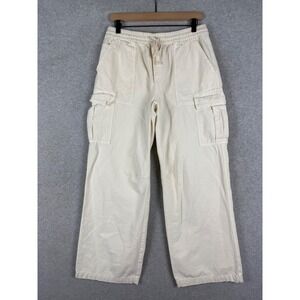 Aerie Cargo Pants Womens Medium Beige Cream Wide‎ Leg Drawstring Waist Casual